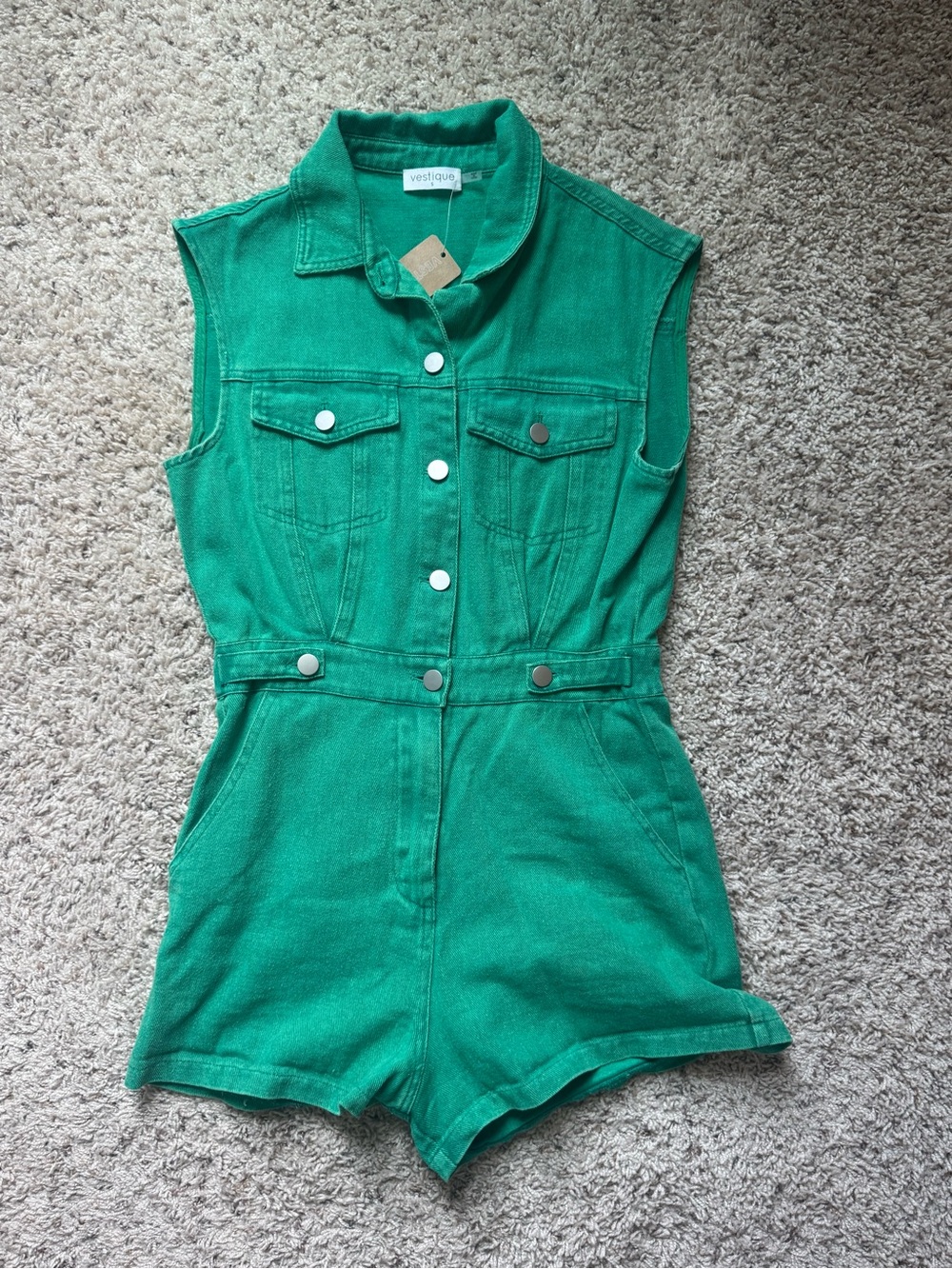 vestique Shamrock Green Denim Romper